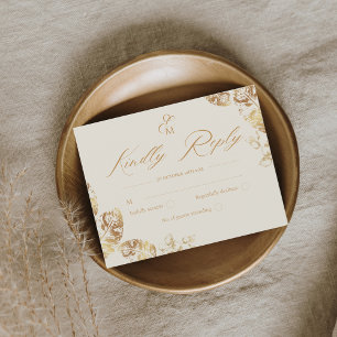 Elegant Boho   Gold Autumn Wedding RSVP Card