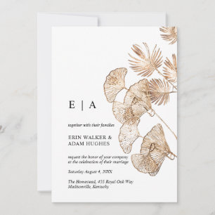 Elegant Boho Gold Ginko & Palm Minimalist Wedding Invitation