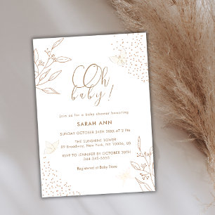 Elegant Boho Gold Leaves Butterfly Baby Shower Invitation