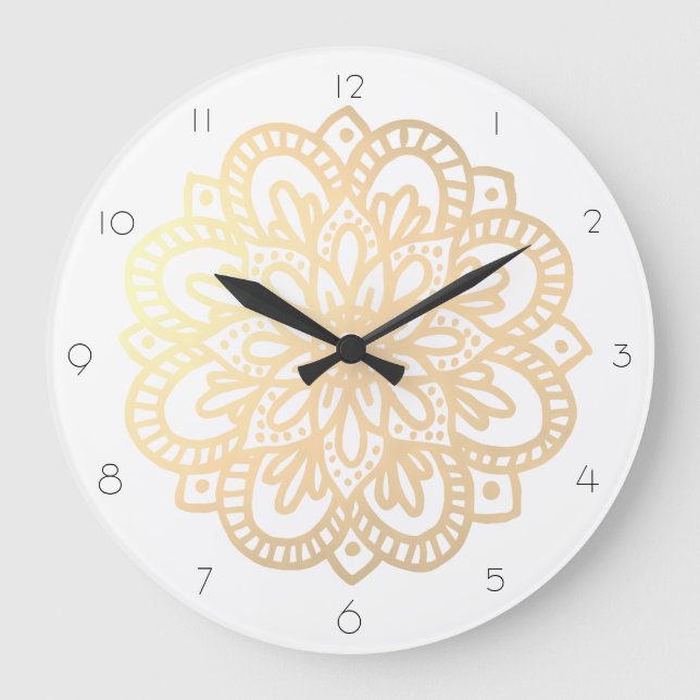 Elegant Boho Gold Mandala Wall Clock (Front)