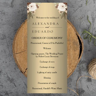 Elegant Boho Golden Floral Wedding Program Programme