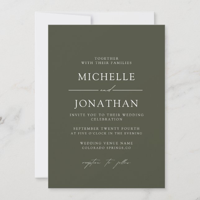 Elegant Boho Green All In One Wedding Invitation (Front)