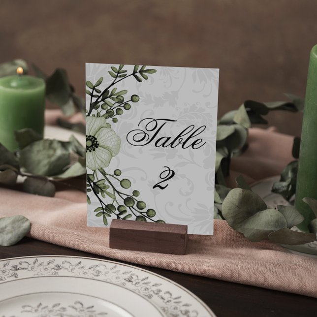 Elegant Boho Green and Damask Wedding  Table Number (Creator Uploaded)