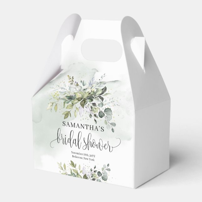 Elegant boho green eucalyptus gold Bridal Shower Favour Box (Front Side)