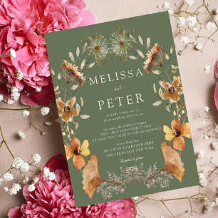 Elegant Boho Green Floral Wildflower Wedding Invitation