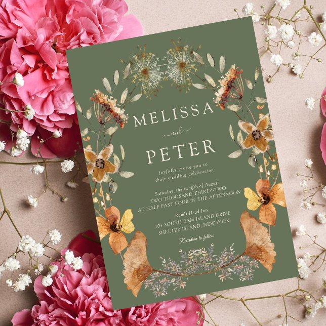 Elegant Boho Green Floral Wildflower Wedding Invitation (Creator Uploaded)