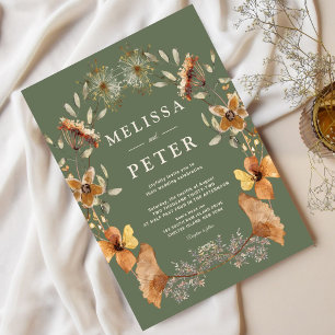 Elegant Boho Green Floral Wildflower Wedding Invitation