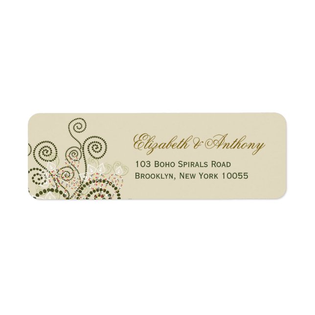 Elegant Boho Green Spirals Wedding Address Labels (Front)
