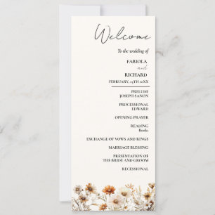 Elegant Boho Green Wildflower Wedding Program Card