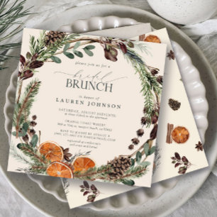 Elegant Boho Greenery Citrus Fall Bridal Brunch Invitation