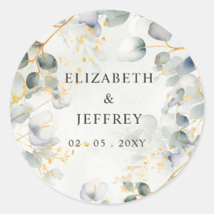 Elegant Boho Greenery Eucalyptus Wedding Classic Round Sticker