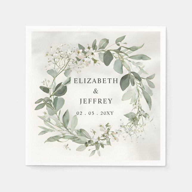 Elegant Boho Greenery Eucalyptus Wedding Napkin (Front)