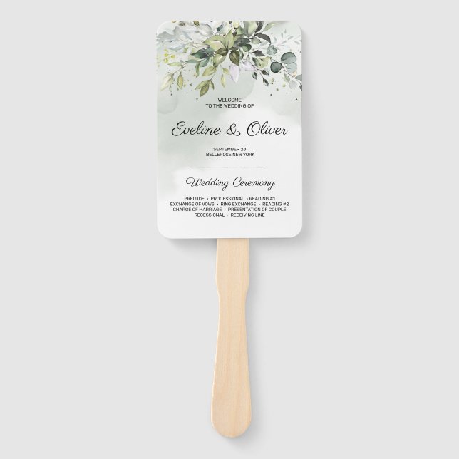Elegant boho greenery foliage eucalyptus dinner hand fan (Front)