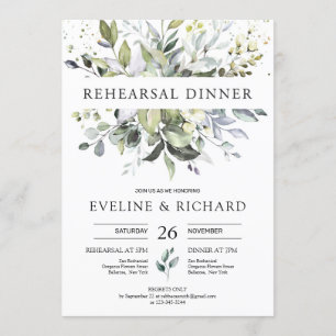 Elegant boho greenery foliage rehearsal dinner invitation