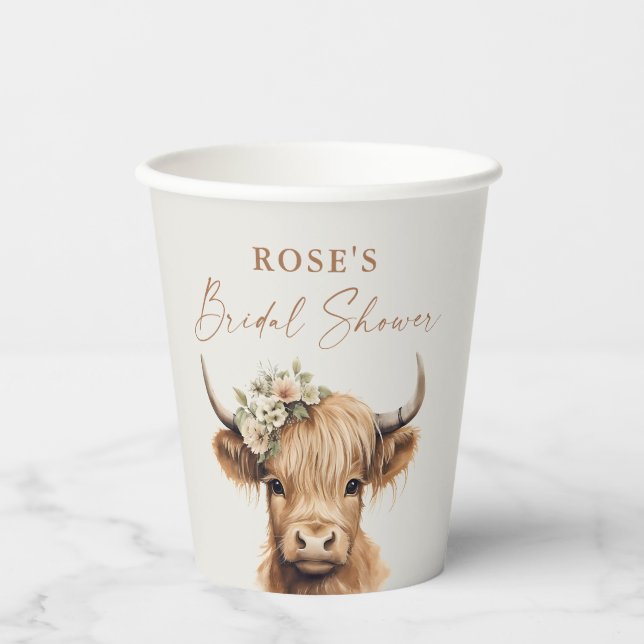 Elegant Boho Highland Cow Bridal Shower  Paper Cups (Front)