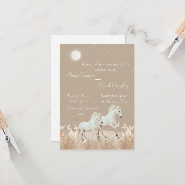 elegant   boho  horses wedding invitation (Front/Back In Situ)
