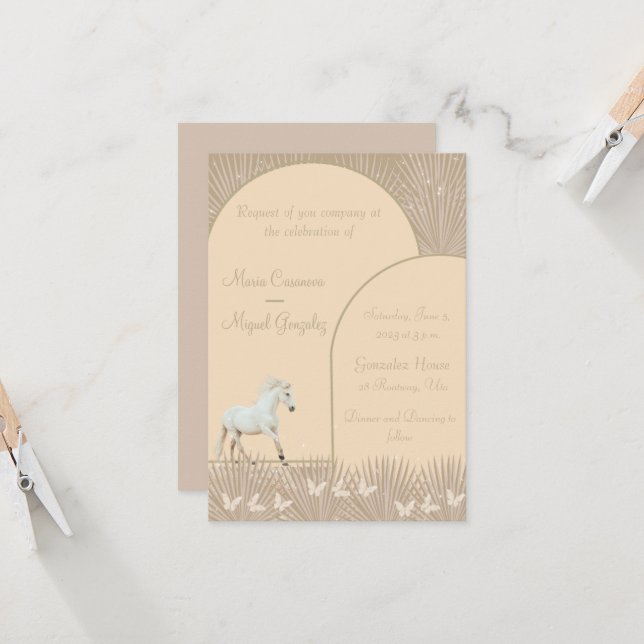 elegant   boho  horses wedding invitation (Front/Back In Situ)