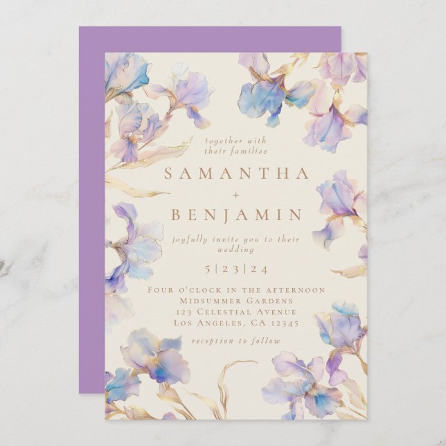 Elegant Boho Iris Wedding Invitation (Front/Back)