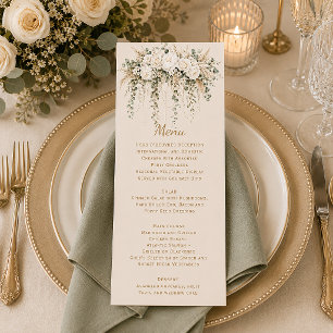 Elegant Boho Ivory Roses Pearls Wedding Menu