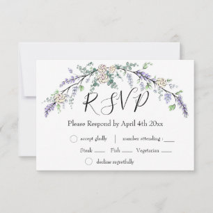 Elegant boho Lavender white Rose and Eucalyptus RSVP Card