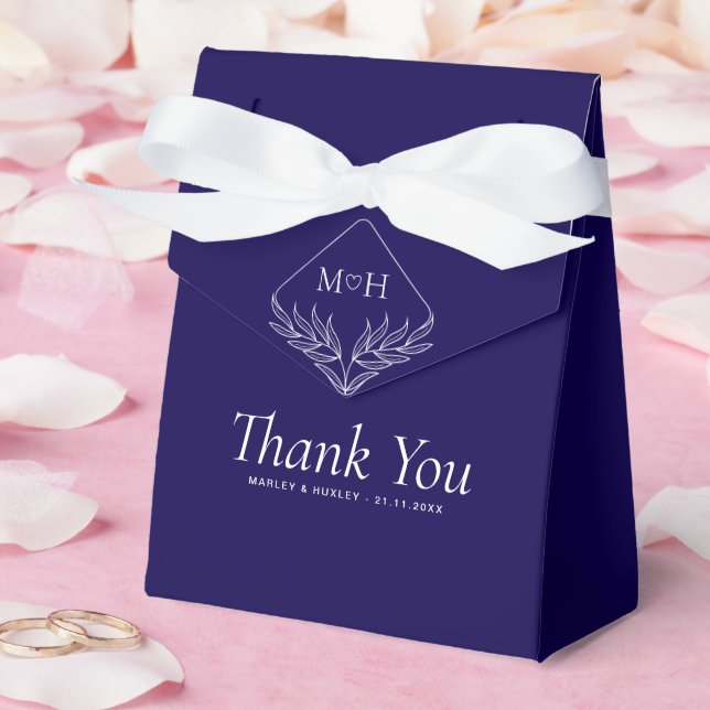 Elegant Boho Leaf Monogram Dark Blue Wedding Gift Favour Box (Wedding)