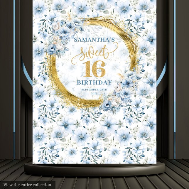 Elegant Boho Light Blue Sweet Sixteen Gold Glitter Tapestry (Elegant Boho Light Blue Sweet Sixteen Gold Glitter Tapestry)