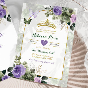 Elegant Boho Lilac Purple Sage Green Quinceañera Invitation