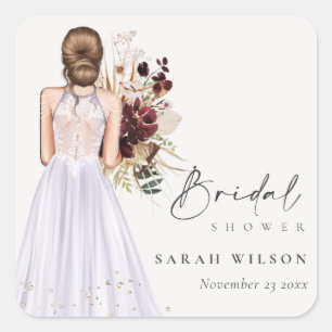 Elegant Boho Lilac Wedding Gown Bridal Shower Square Sticker
