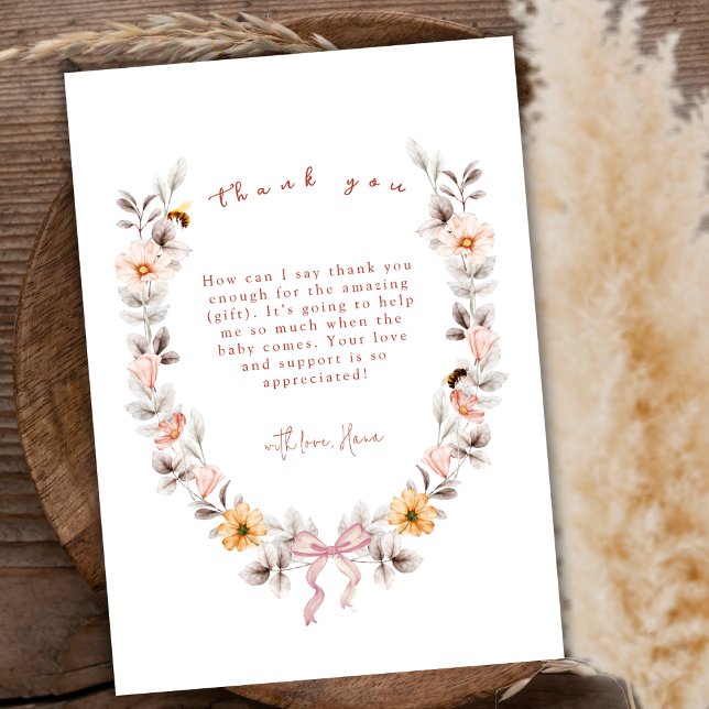 Elegant Boho Little Wildflower Wreath Baby Shower Thank You Card (Elegant Boho Little Wildflower Wreath Baby Shower Thank You Card)