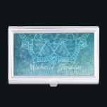 Elegant Boho Mandala Blue Personalised  Business Card Holder<br><div class="desc">Elegant half mandala image with blue fade .</div>