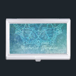 Elegant Boho Mandala Blue Personalised  Business Card Holder<br><div class="desc">Elegant half mandala image with blue fade .</div>