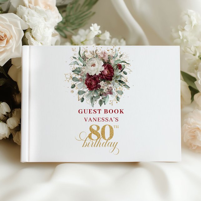 Elegant Boho Marsala 80th Birthday Guest Book (Elegant Boho Marsala 80th Birthday Guest Book)