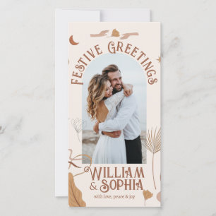Elegant Boho Merry Christmas Newly Weds 1 Photo Holiday Card