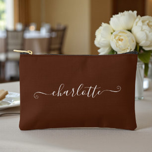 Elegant Boho Minimalist Bridesmaid Name   Brown Accessory Pouch