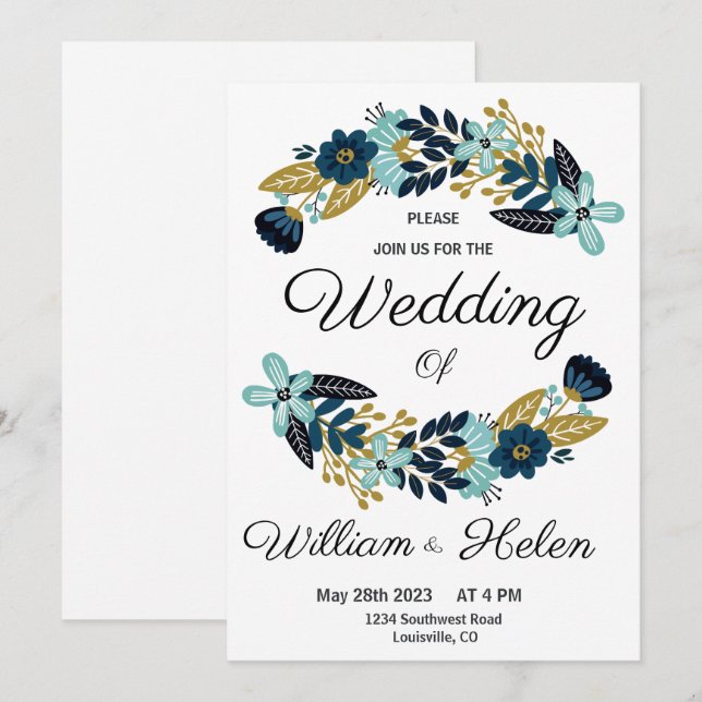 Elegant Boho Minimalist Floral Wedding Invitation (Front/Back)