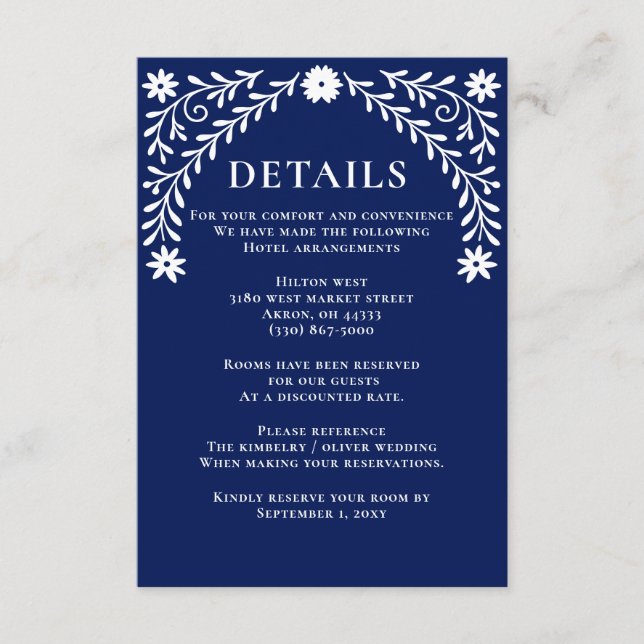 Elegant Boho Navy Floral Wedding  Enclosure Card (Front)