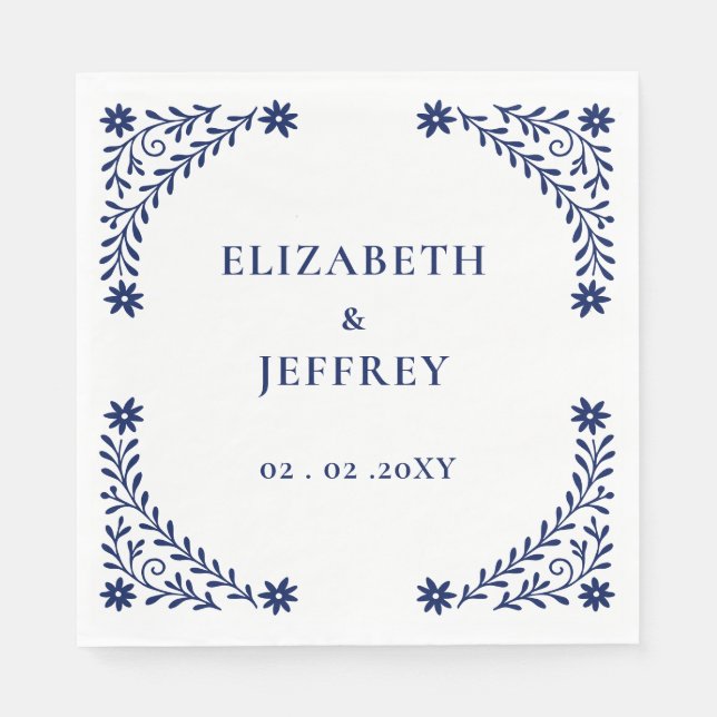 Elegant Boho Navy Floral Wedding  Napkin (Front)