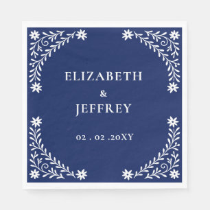 Elegant Boho Navy Floral Wedding  Napkin