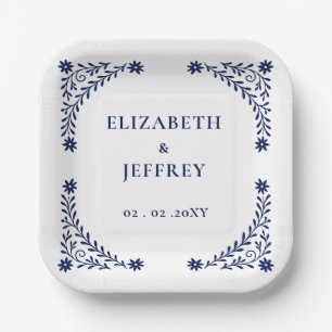 Elegant Boho Navy Floral Wedding  Paper Plate