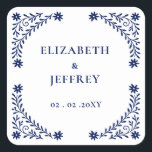 Elegant Boho Navy Floral Wedding  Square Sticker<br><div class="desc">Elegant Boho Navy Terracotta Floral Wedding Stickers</div>