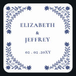 Elegant Boho Navy Floral Wedding  Square Sticker<br><div class="desc">Elegant Boho Navy Terracotta Floral Wedding Stickers</div>