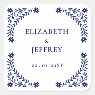 Elegant Boho Navy Floral Wedding  Square Sticker