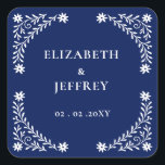 Elegant Boho Navy Floral Wedding  Square Sticker<br><div class="desc">Elegant Boho Navy Terracotta Floral Wedding Stickers</div>