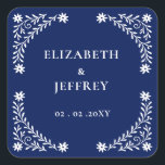 Elegant Boho Navy Floral Wedding  Square Sticker<br><div class="desc">Elegant Boho Navy Terracotta Floral Wedding Stickers</div>