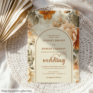 Elegant Boho Neutral Colours Ivory Sage Floral Invitation
