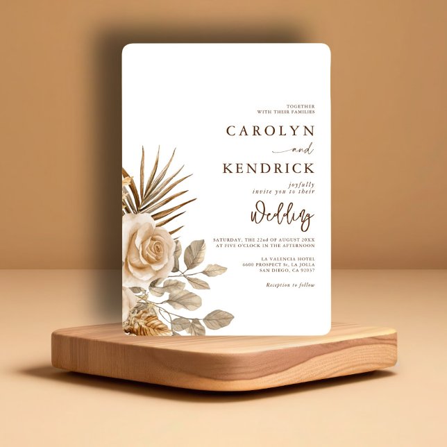 Elegant Boho Neutral Floral Accents Wedding Invitation (Creator Uploaded)