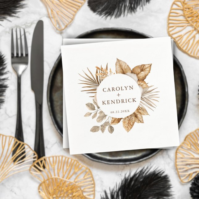 Elegant Boho Neutral Floral Accents Wedding Napkin (Creator Uploaded)