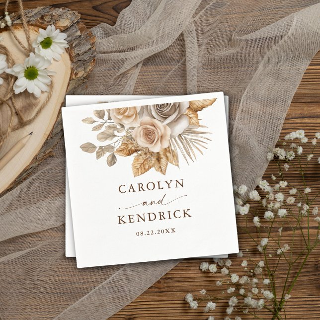 Elegant Boho Neutral Floral Accents Wedding Napkin (Creator Uploaded)