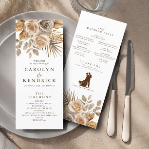 Elegant Boho Neutral Floral Accents Wedding    Programme