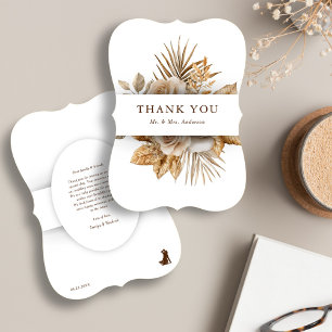 Elegant Boho Neutral Floral Accents Wedding Thank You Card